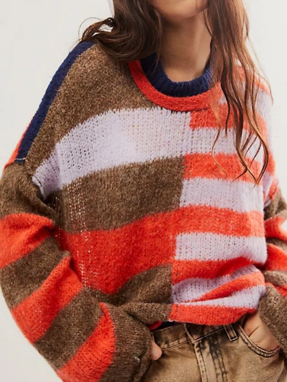 NWT Free People Caravelli Splice Pullover in Tangerine Dreams
